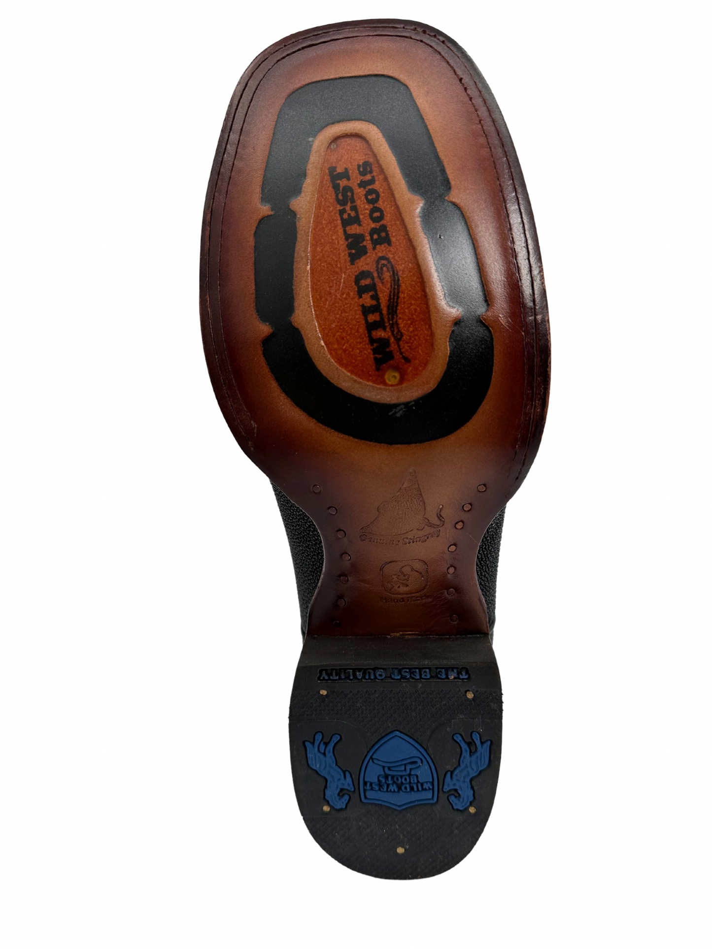 Wild West Men's Black Genuine Stingray Rowstone Wide Square Toe Boot