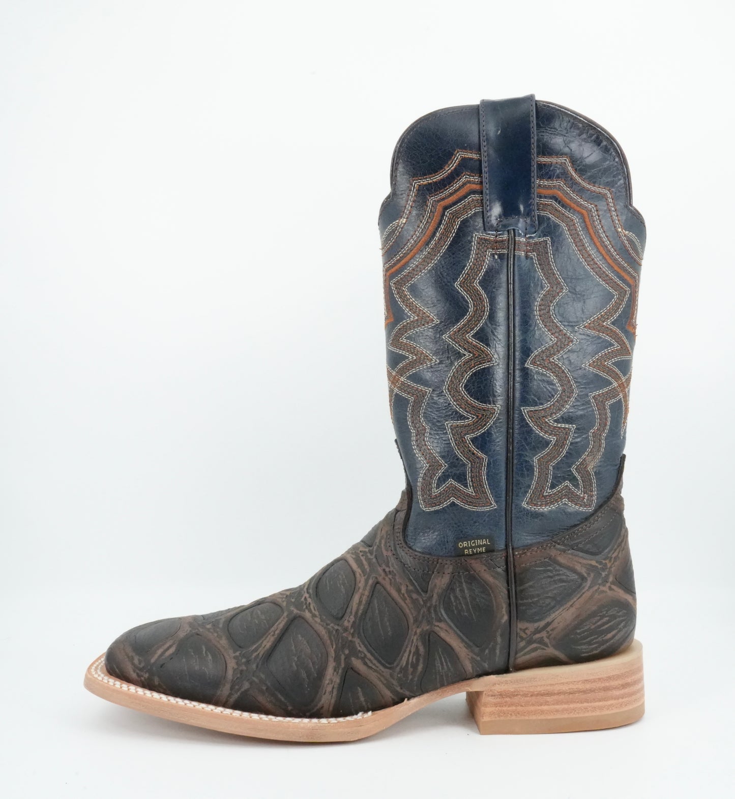 Reyme Men's Piraruco Print Brown-Navy Wide Square Toe Boot