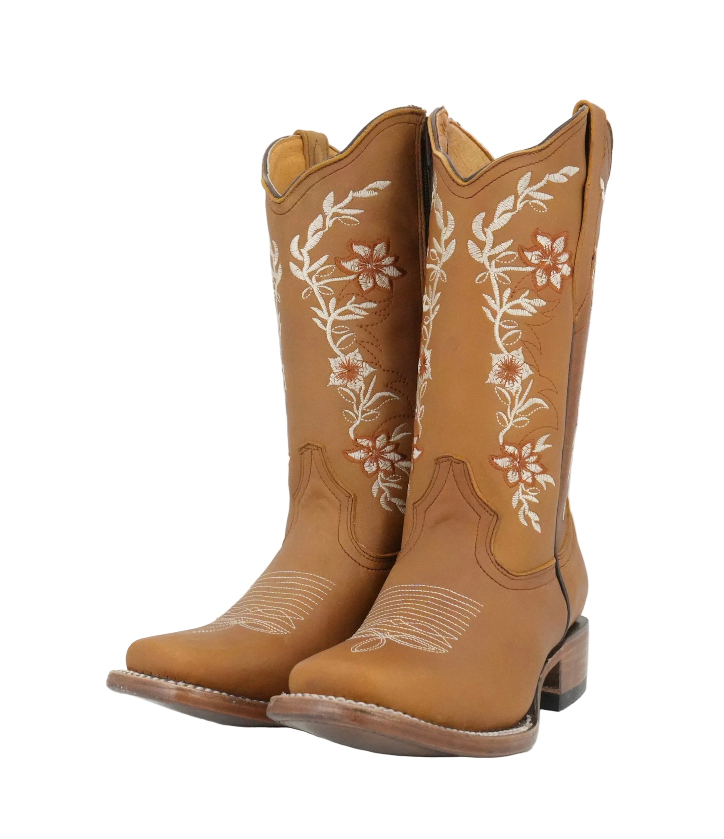 La Sierra Women's Zipper Floral Rust Stitch Square Toe Boot - Tang