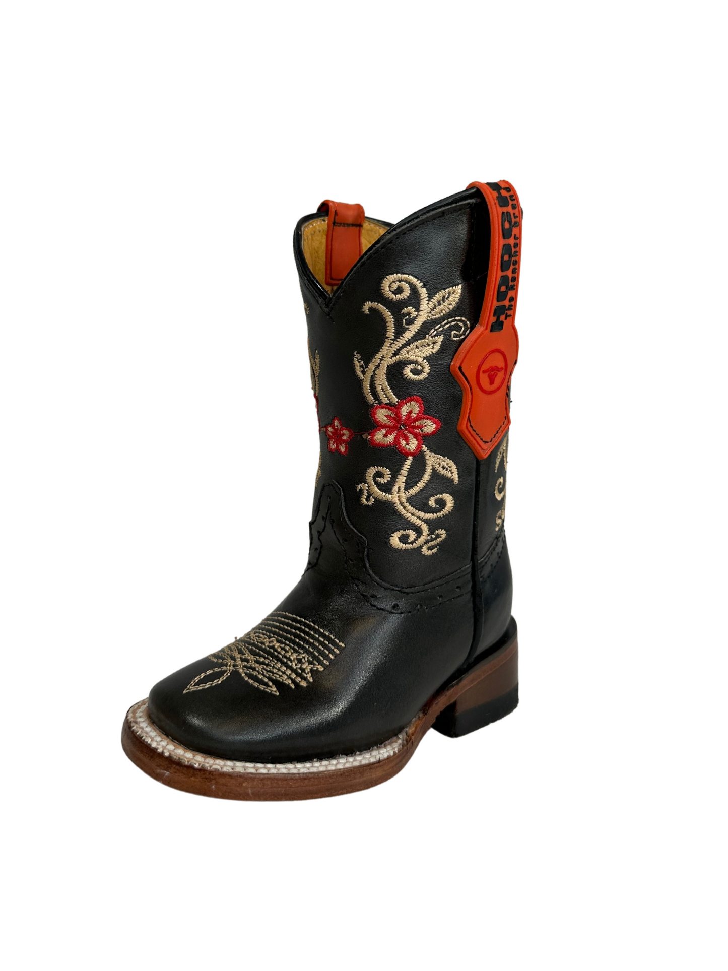 Hooch Girl's Black Leather Gold Stitched Boot