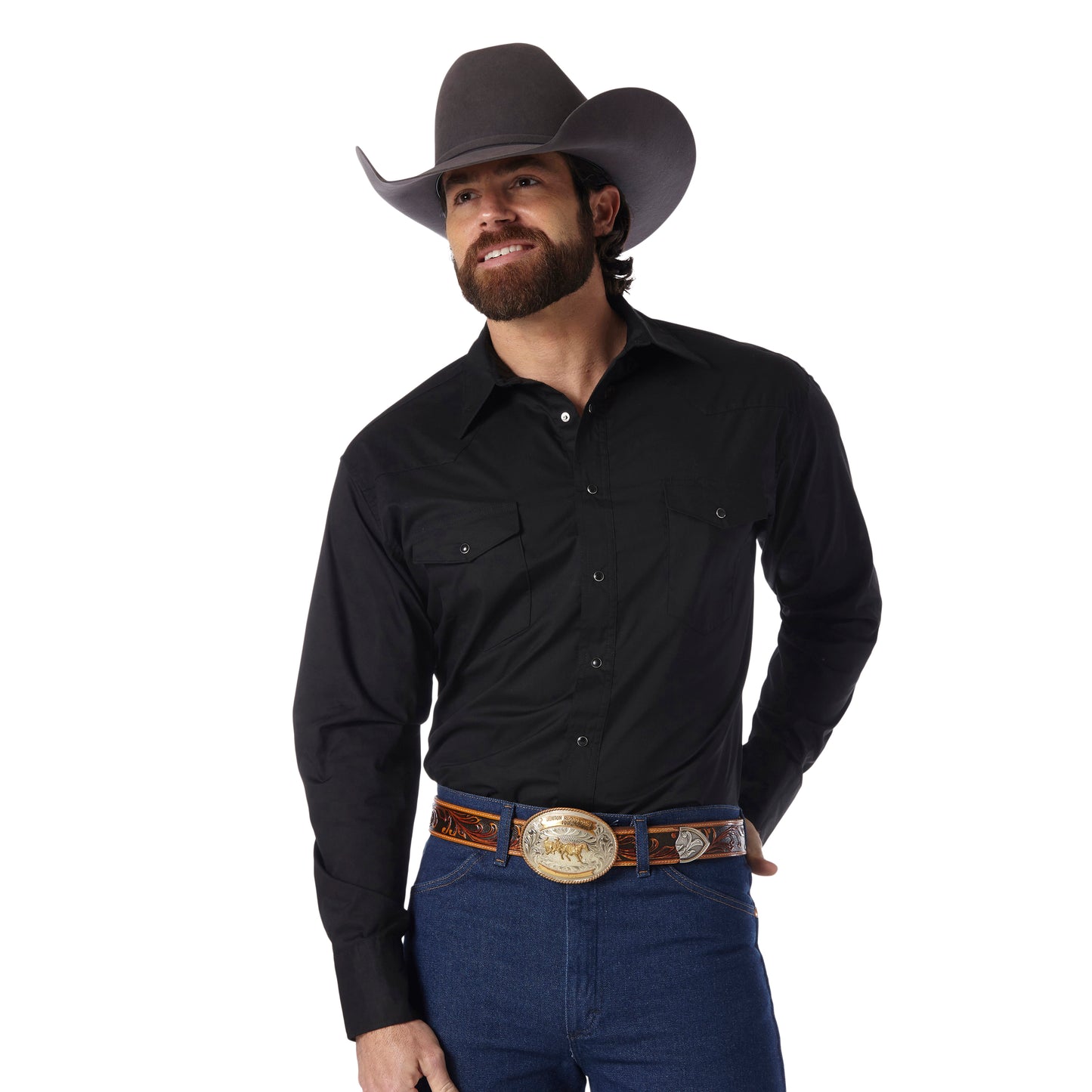Wrangler Black Long Sleeve Western Snap Shirt