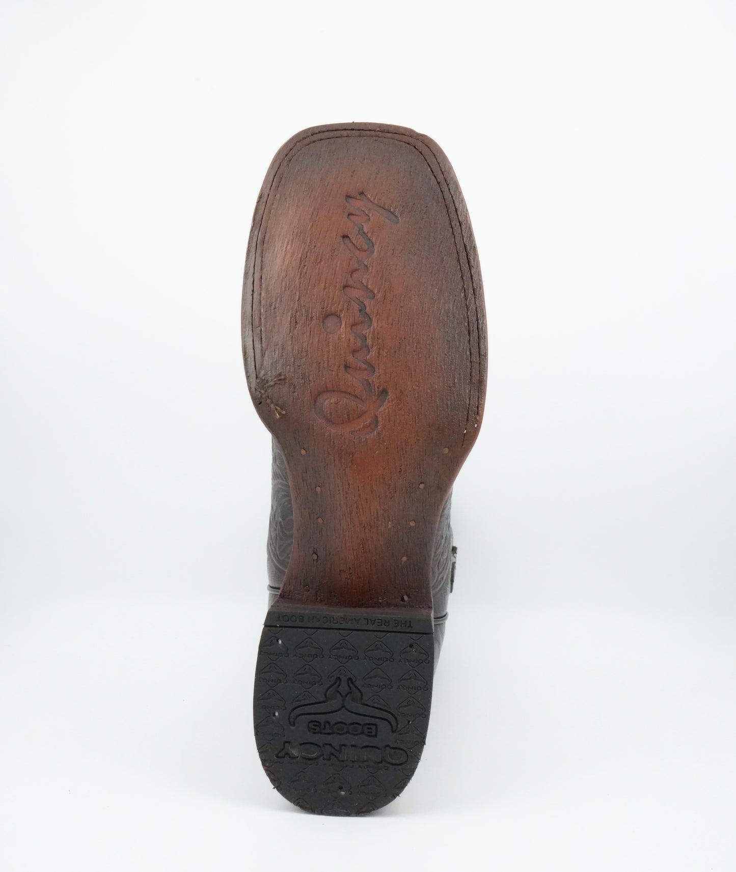 Quincy Men's Tooled Print Leather Chocolate Wide Square Toe Boot