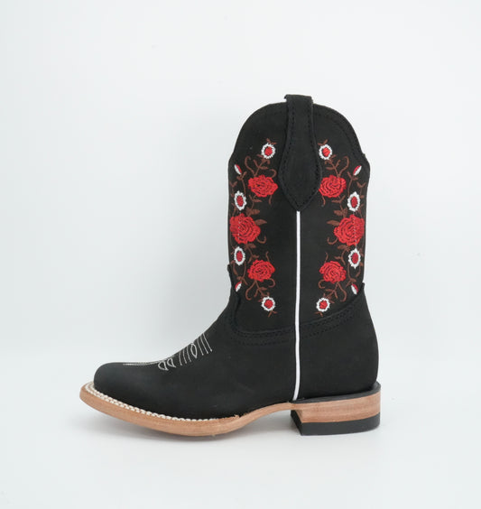 White Diamonds Kid’s Nobuck Floral Black Boot