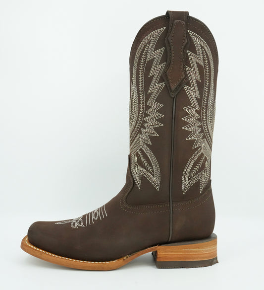La Sierra Women's Mocha Embroidered Feathers Square Toe Boot