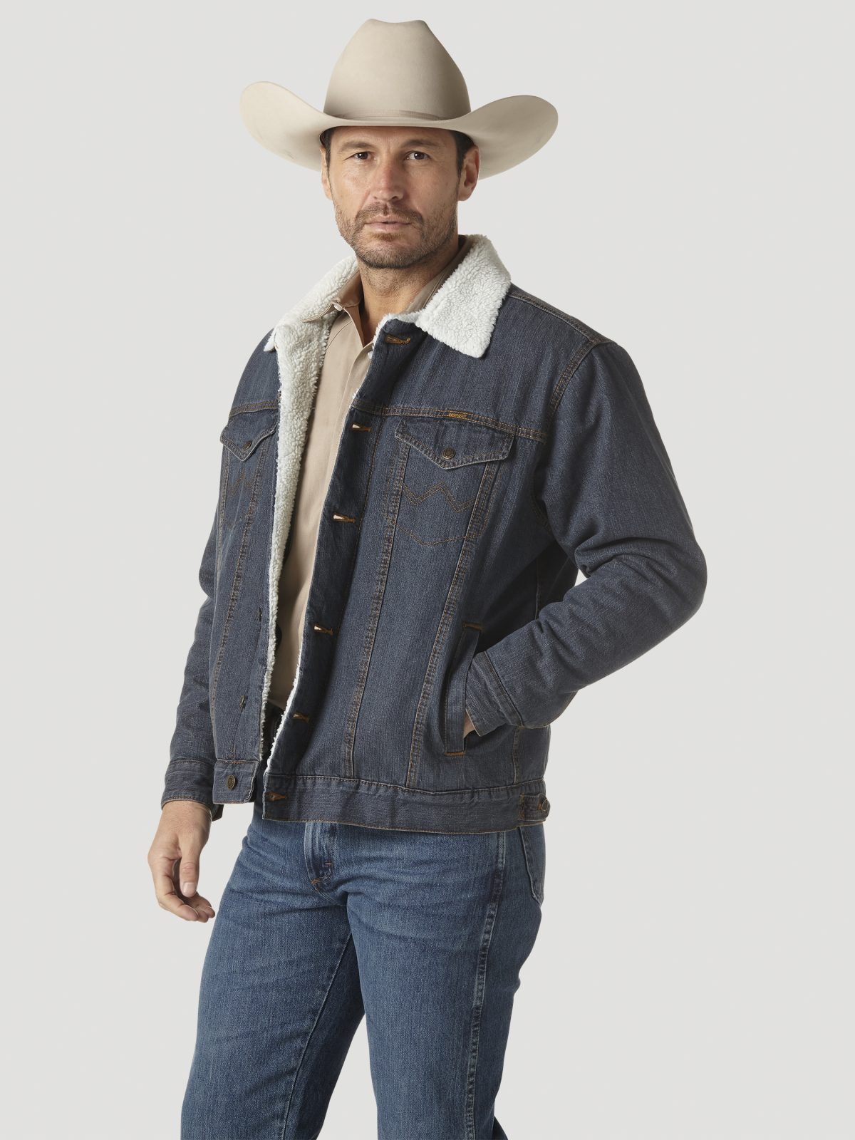 Wrangler Western Sherpa Lined Rustic Denim Trucker Jacket