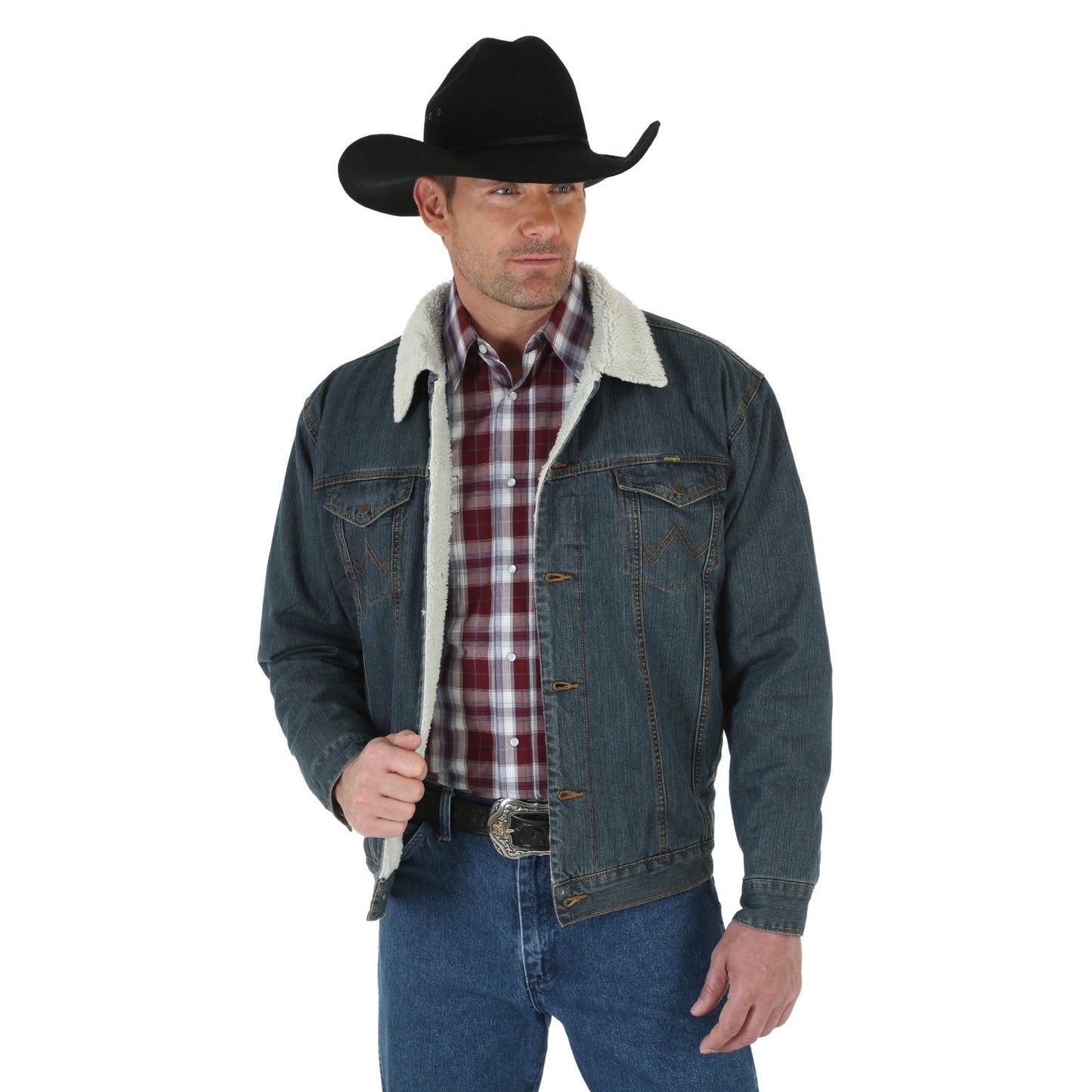 Wrangler Western Sherpa Lined Rustic Denim Trucker Jacket