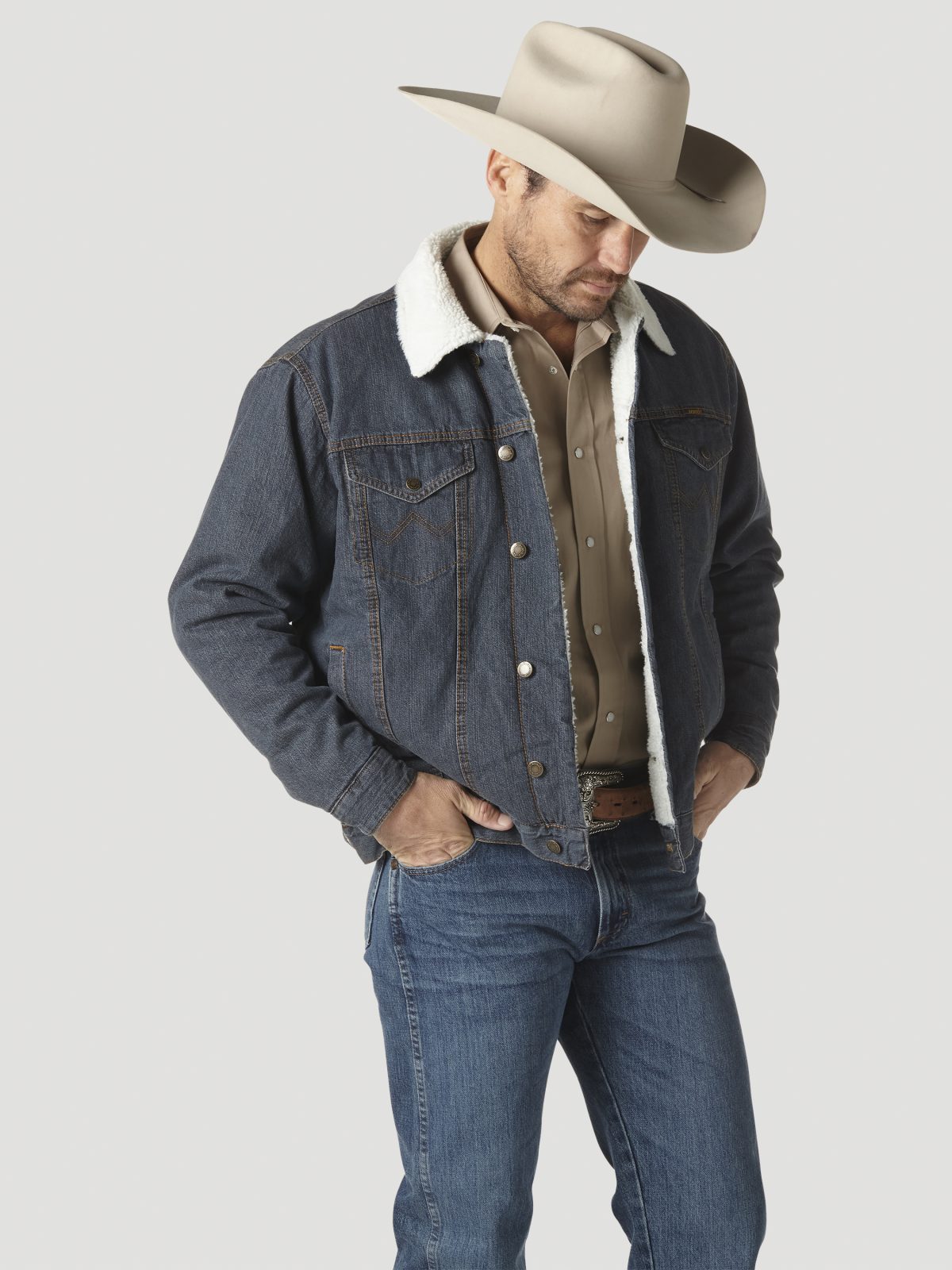 Wrangler Western Sherpa Lined Rustic Denim Trucker Jacket
