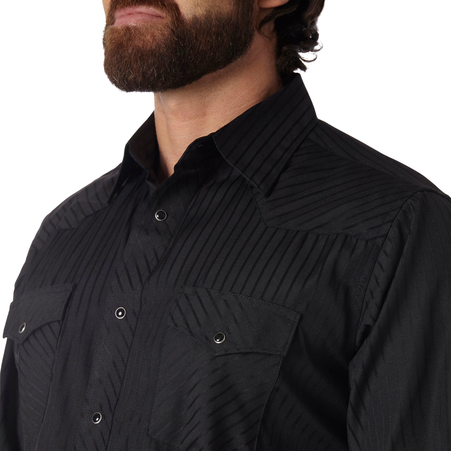 Wrangler Black Striped Long Sleeve Western Snap Shirt