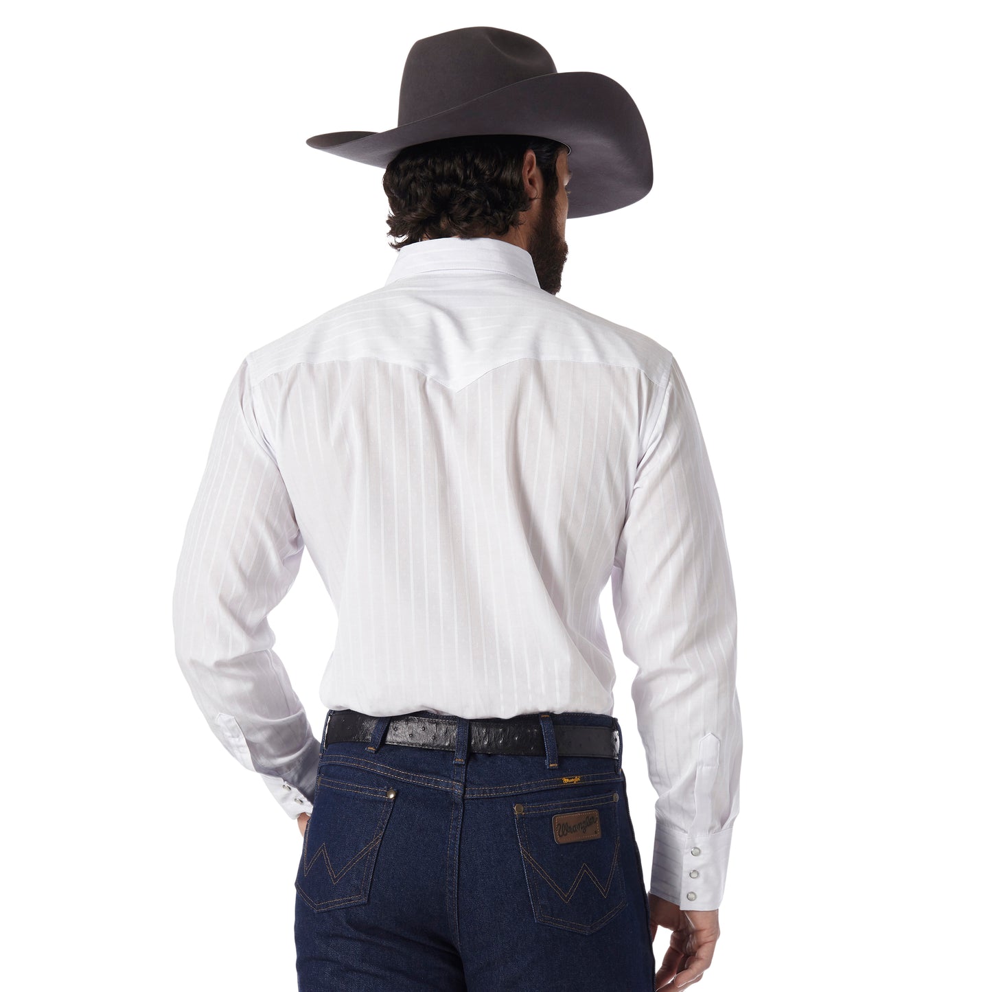 Wrangler White Striped Long Sleeve Western Snap Shirt