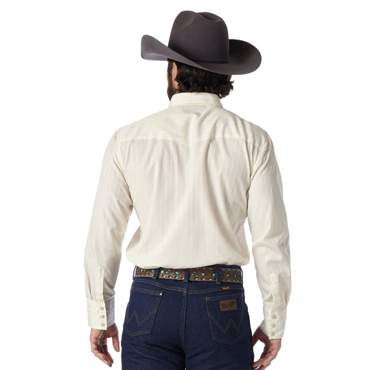 Wrangler Cream Striped Long Sleeve Western Snap Shirt