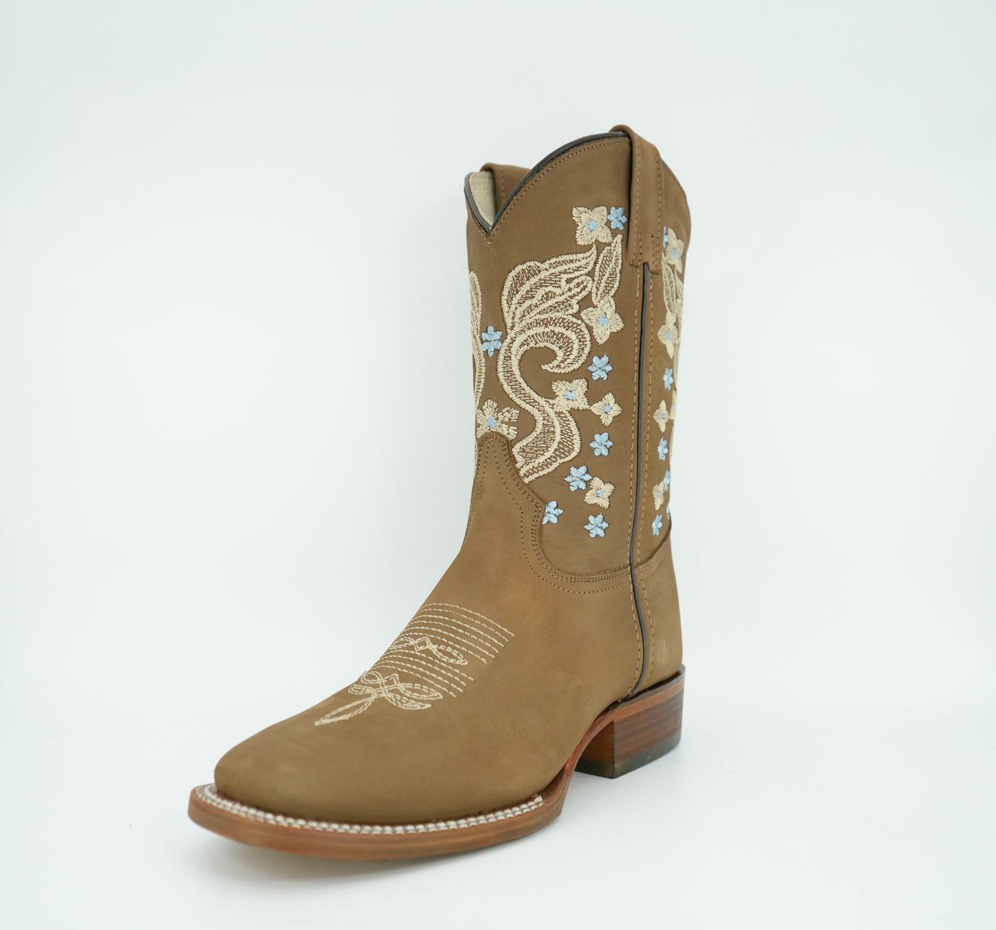 Calzatti Women's Avellana Blue Nobuck Wide Square Toe Boot