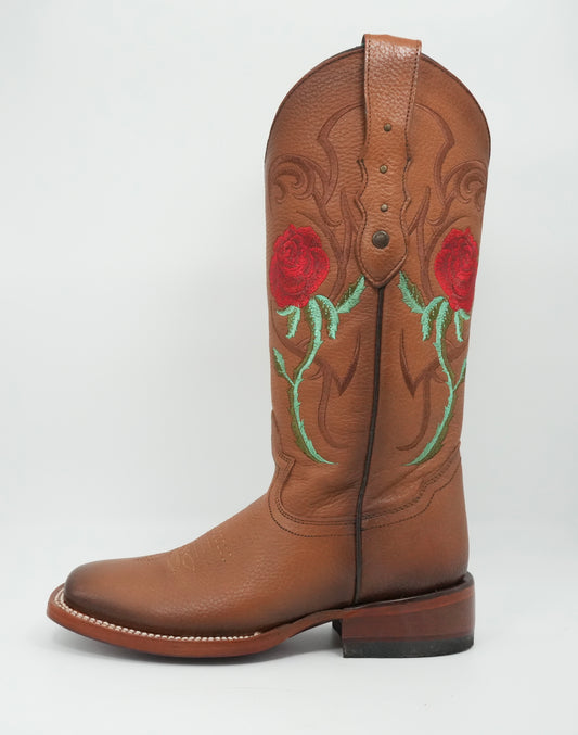 Quincy Women's Roses Grisly Honey Wide Square Toe Boot