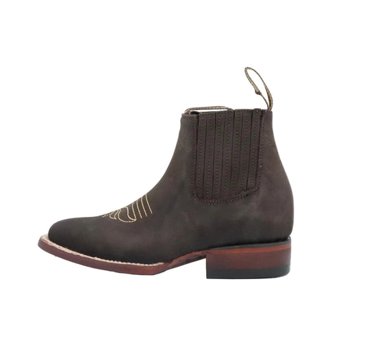 Los Angeles Women’s Nobuck Wide Square Toe Short Boot - Brown