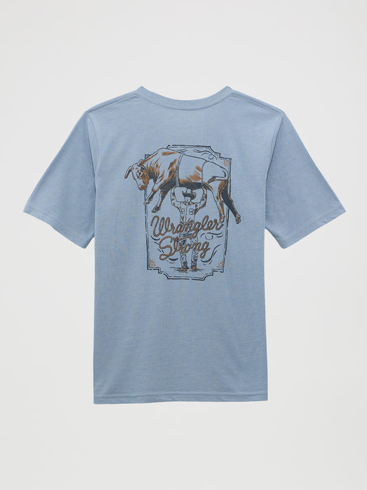 Wrangler Boy's Strong Cowboy Short Sleeve T-Shirt - Ashley Blue Heather
