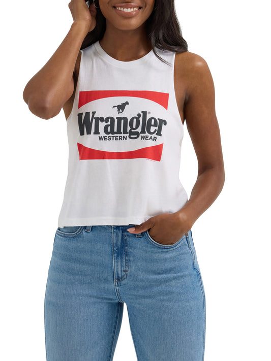 Wrangler Women's Festival Crop Graphic Tank Top-White