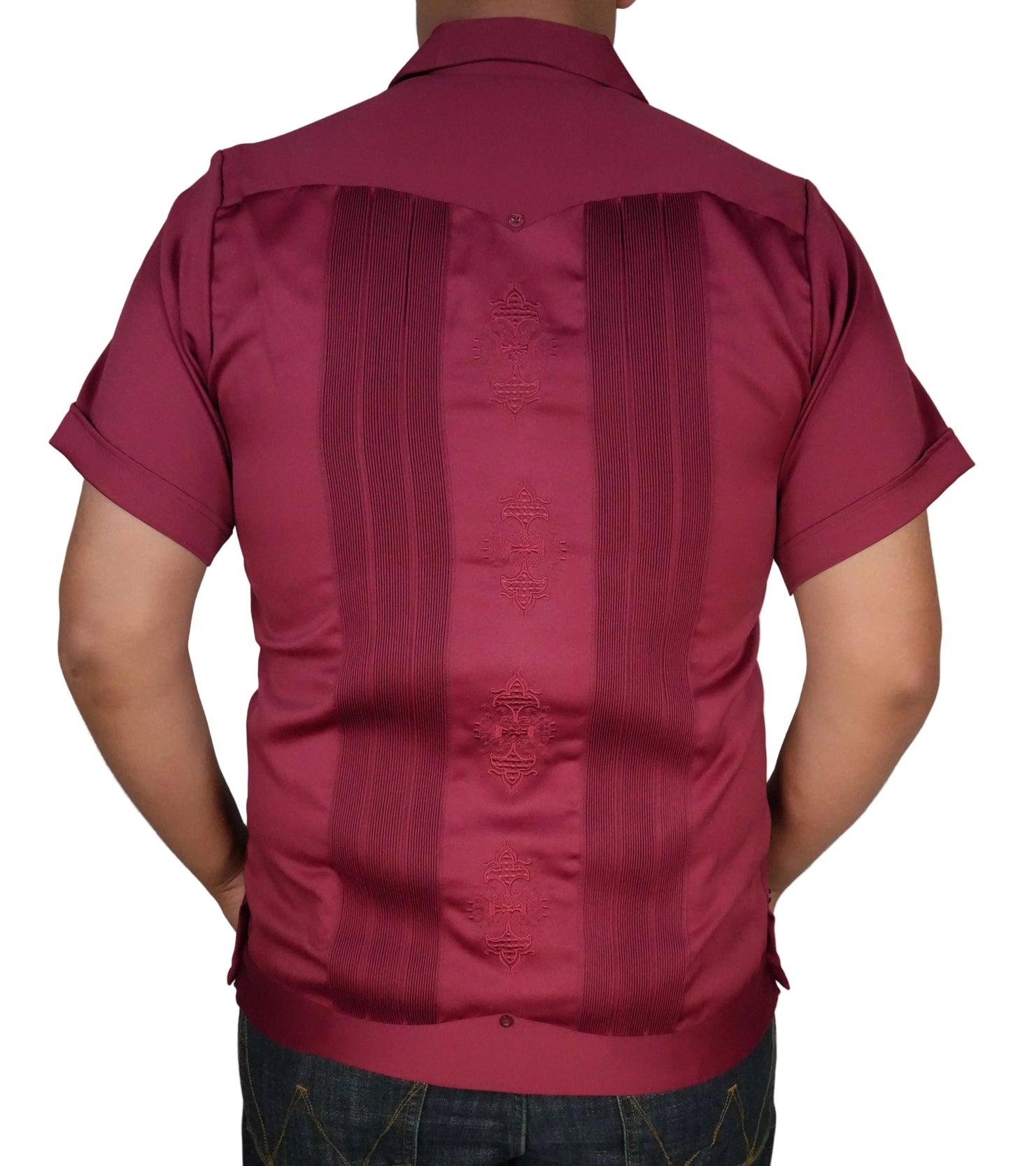 Copacabana Men's Short Sleeve Polyester Guayabera - Burgundy