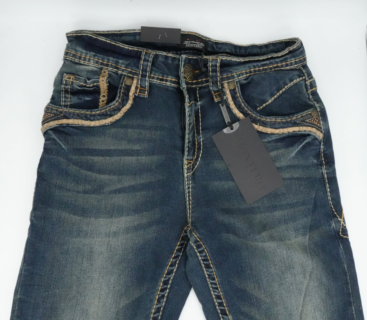 Montero Men's Stitched Pocket Medium Blue Modern Boot Jean