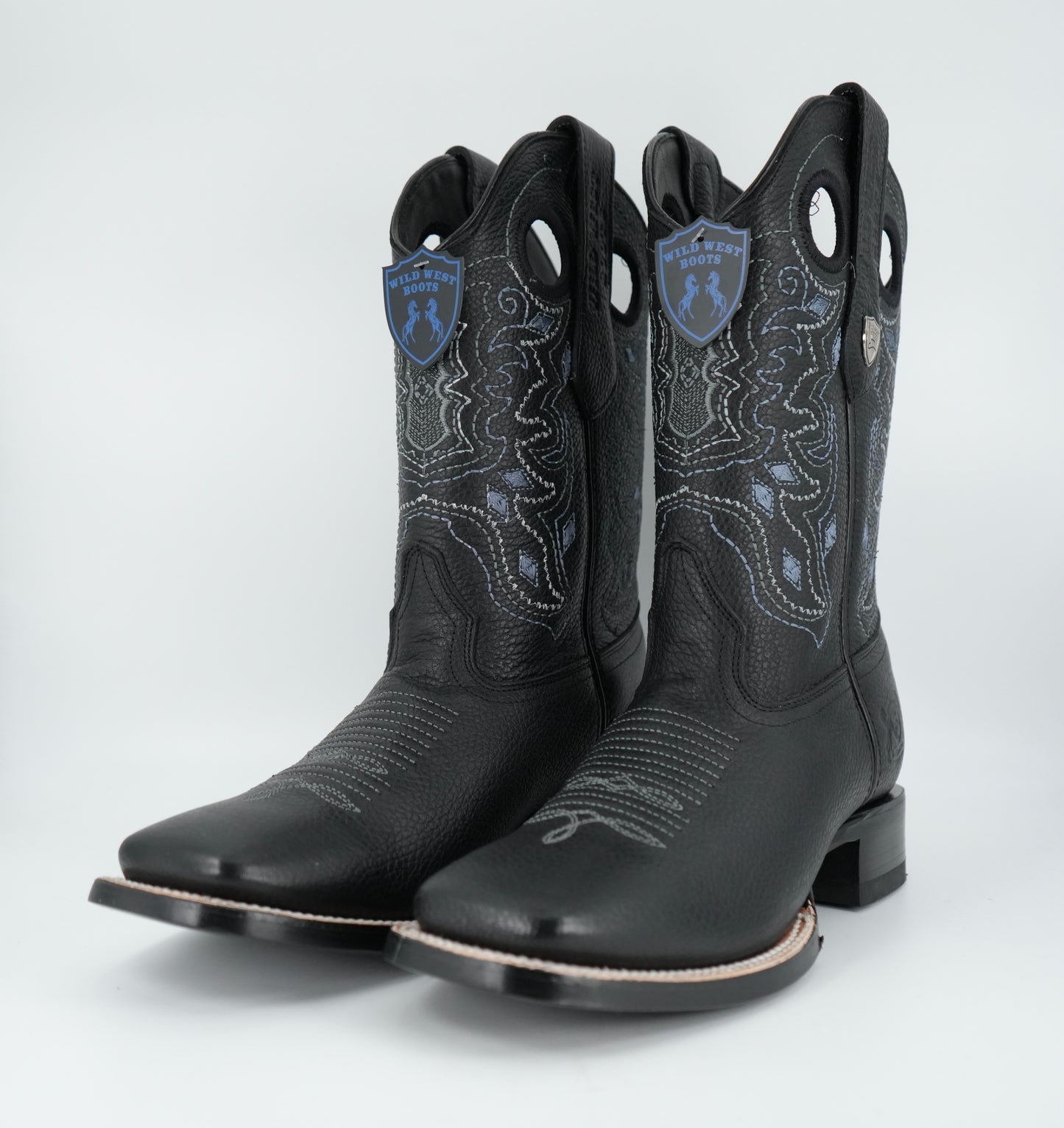 Wild West Men’s Grisly Black Leather Wide Square Toe Boot