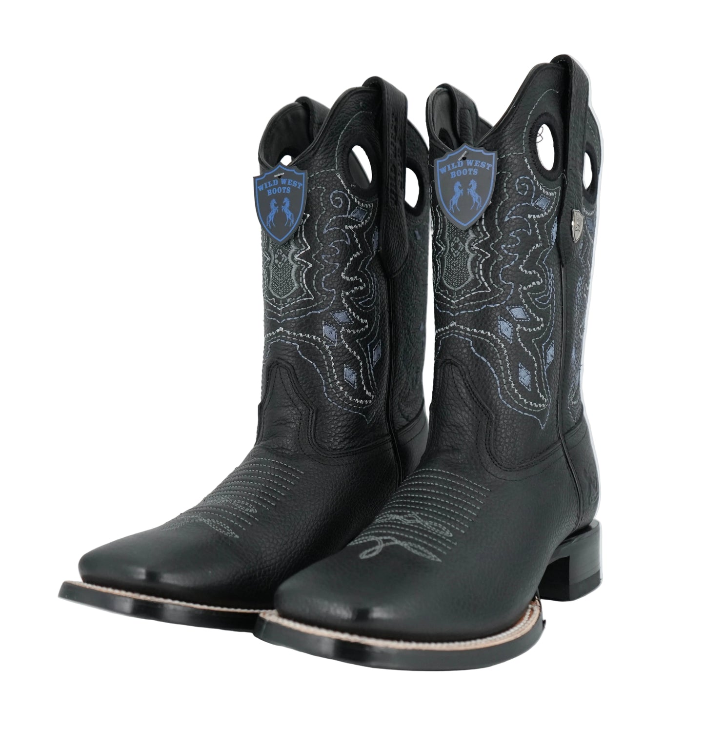 Wild West Men’s Grisly Black Leather Wide Square Toe Boot