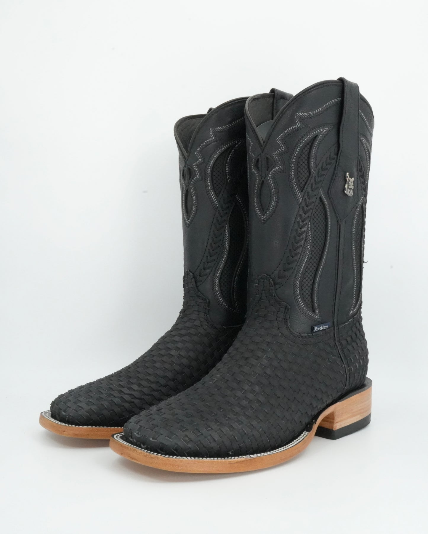 Rock'em Men's Petatillo Leather Black Wide Square Toe Boot