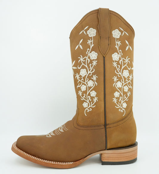 La Sierra Women's Tang Embroidered Floral Square Toe Boot