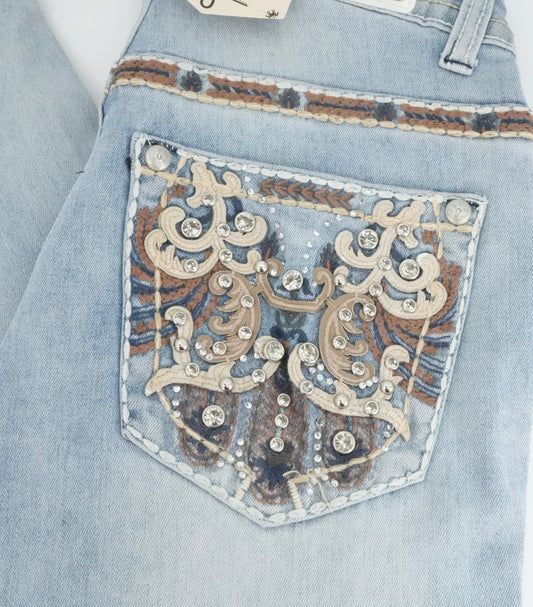 Montero Women's Bling Pocket Light Blue Bootcut Jean