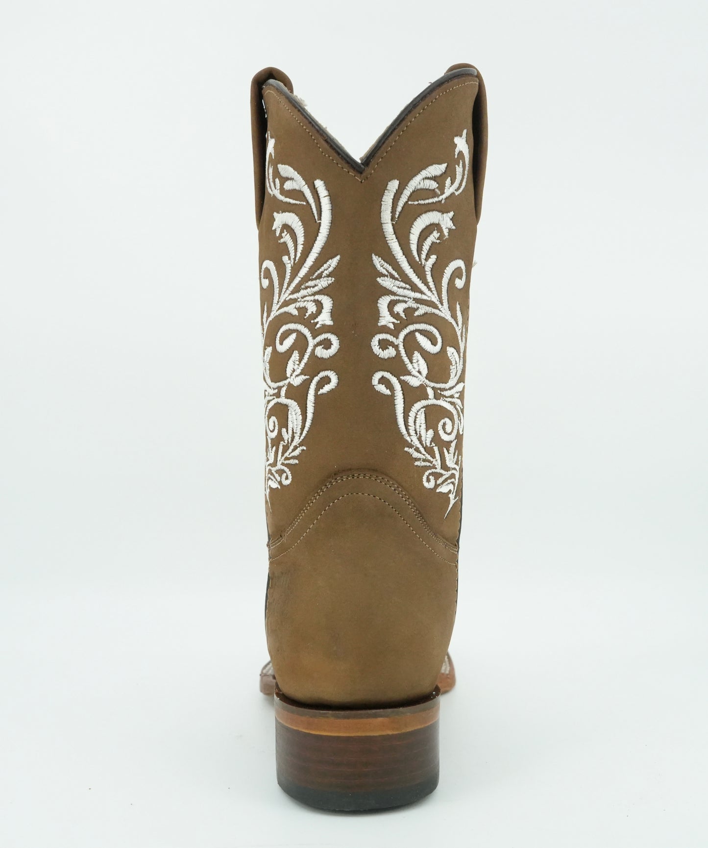 Calzatti Women's Tabacco Nobuck Embroidered Wide Square Toe Boot