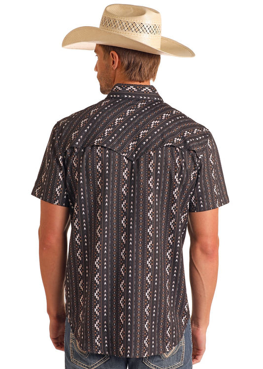 Rock & Roll TEK Aztec Print Short Sleeve Button Down Snap Shirt