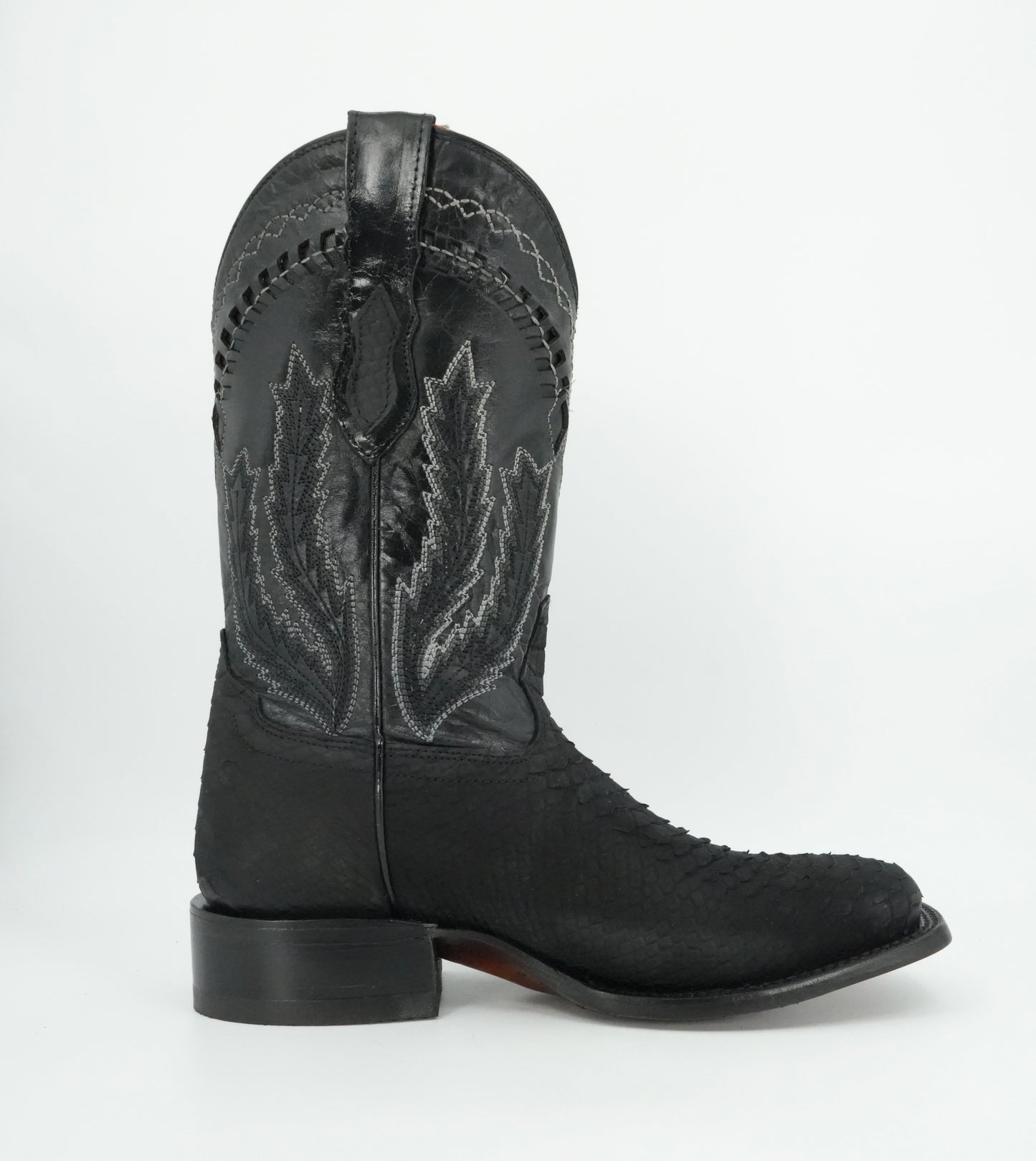 Hooch Men's Nobuck Black Python Print Square Toe Boot