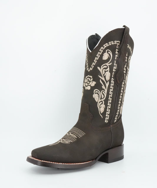 White Diamond Women's Nobuck Dark Brown Square Toe Boot