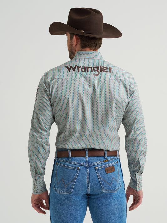 Wrangler Men's Logo Long Sleeve Western Snap Button Shirt - Peacock