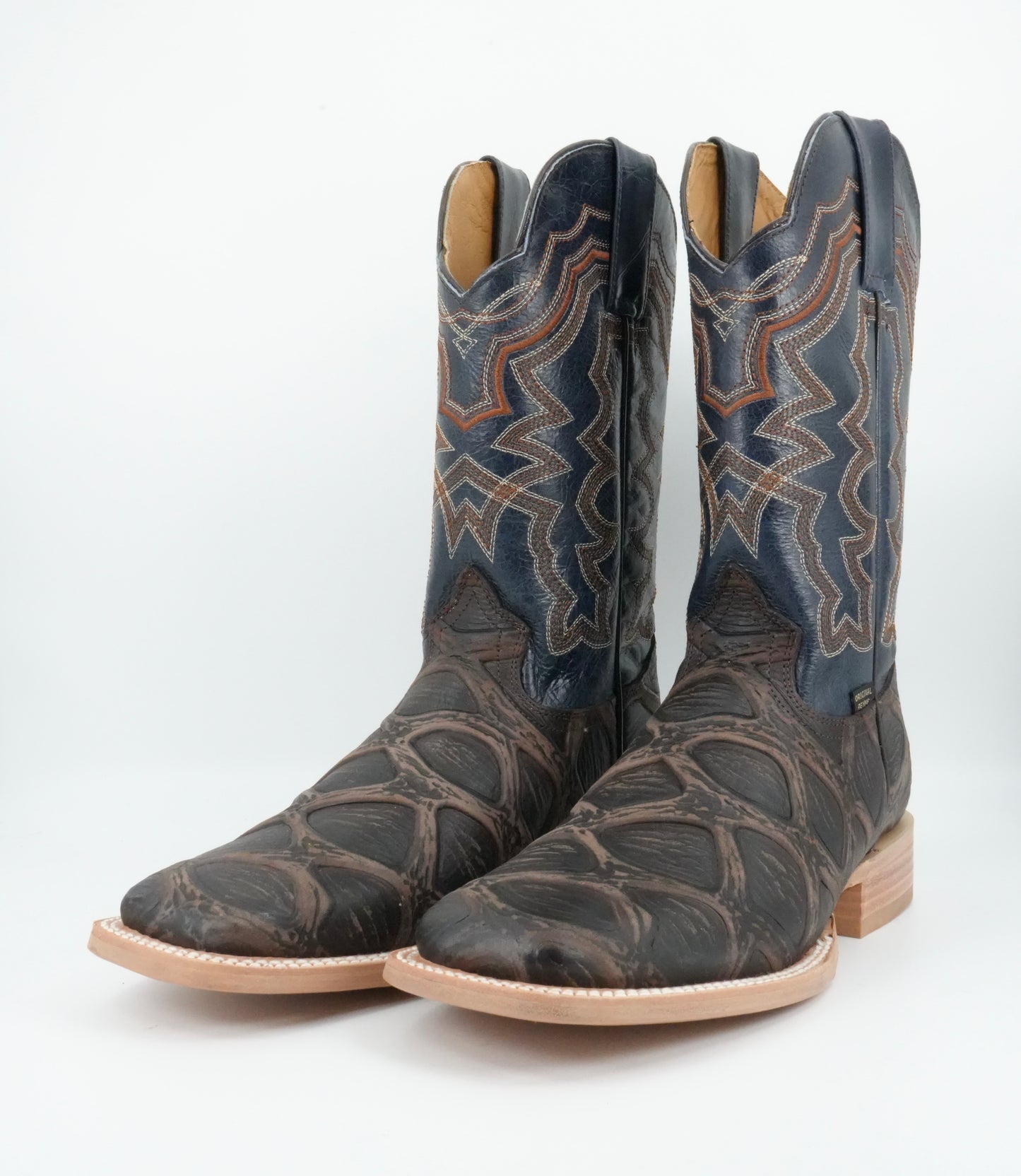Reyme Men's Piraruco Print Brown-Navy Wide Square Toe Boot
