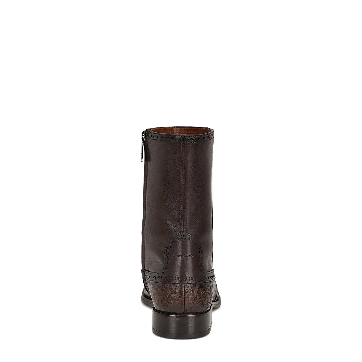 Cuadra Men's Brown Genuine Ostrich Leather Round Toe Short Boot
