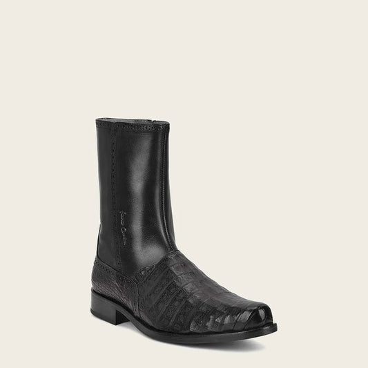 Cuadra Men's Black Genuine Caiman Belly Leather Short Boot