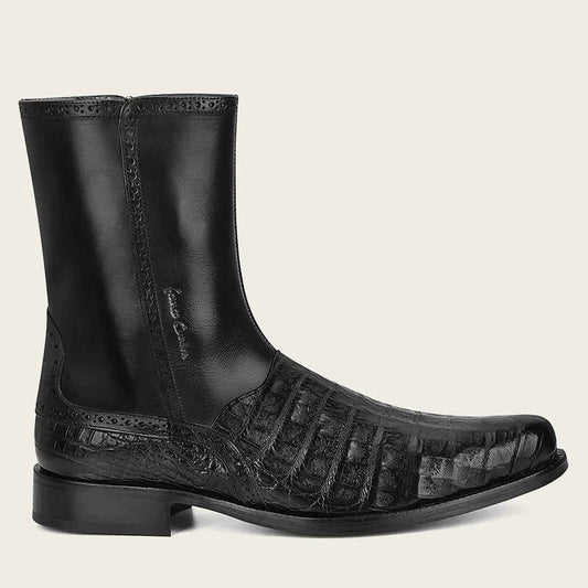 Cuadra Men's Black Genuine Caiman Belly Leather Short Boot