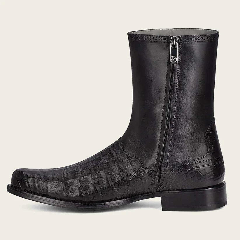 Cuadra Men's Black Genuine Caiman Belly Leather Short Boot