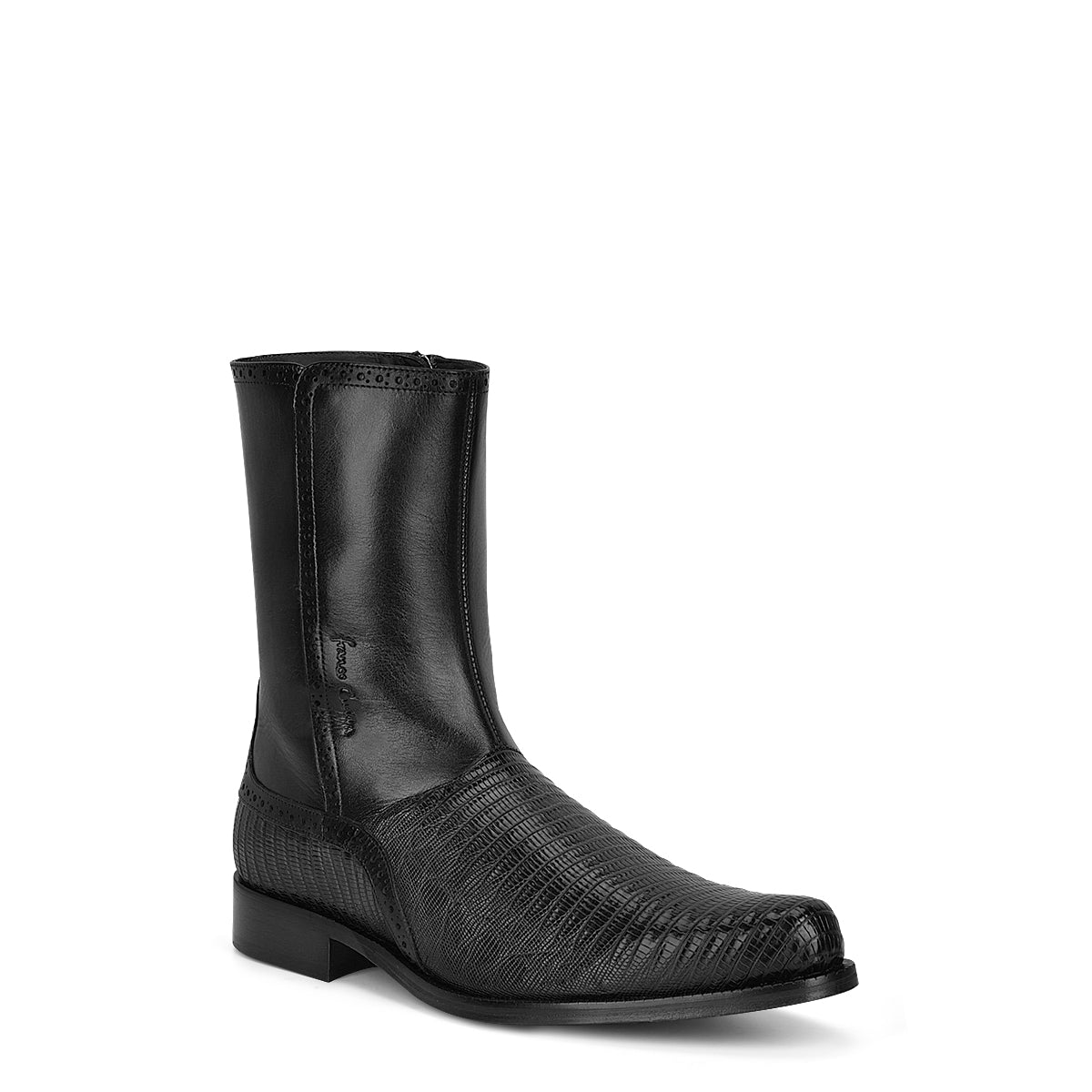 Cuadra Men's Black Genuine Lizard Leather Round Toe Short Boot