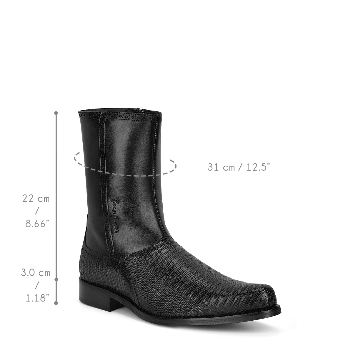 Cuadra Men's Black Genuine Lizard Leather Round Toe Short Boot