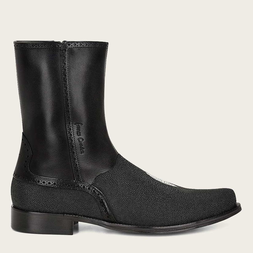 Cuadra Men's Black Genuine Stingray Leather Short Boot
