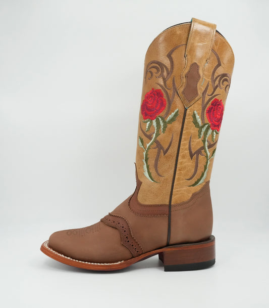 Quincy Women's Roses Crazy Honey Wide Square Toe Boot