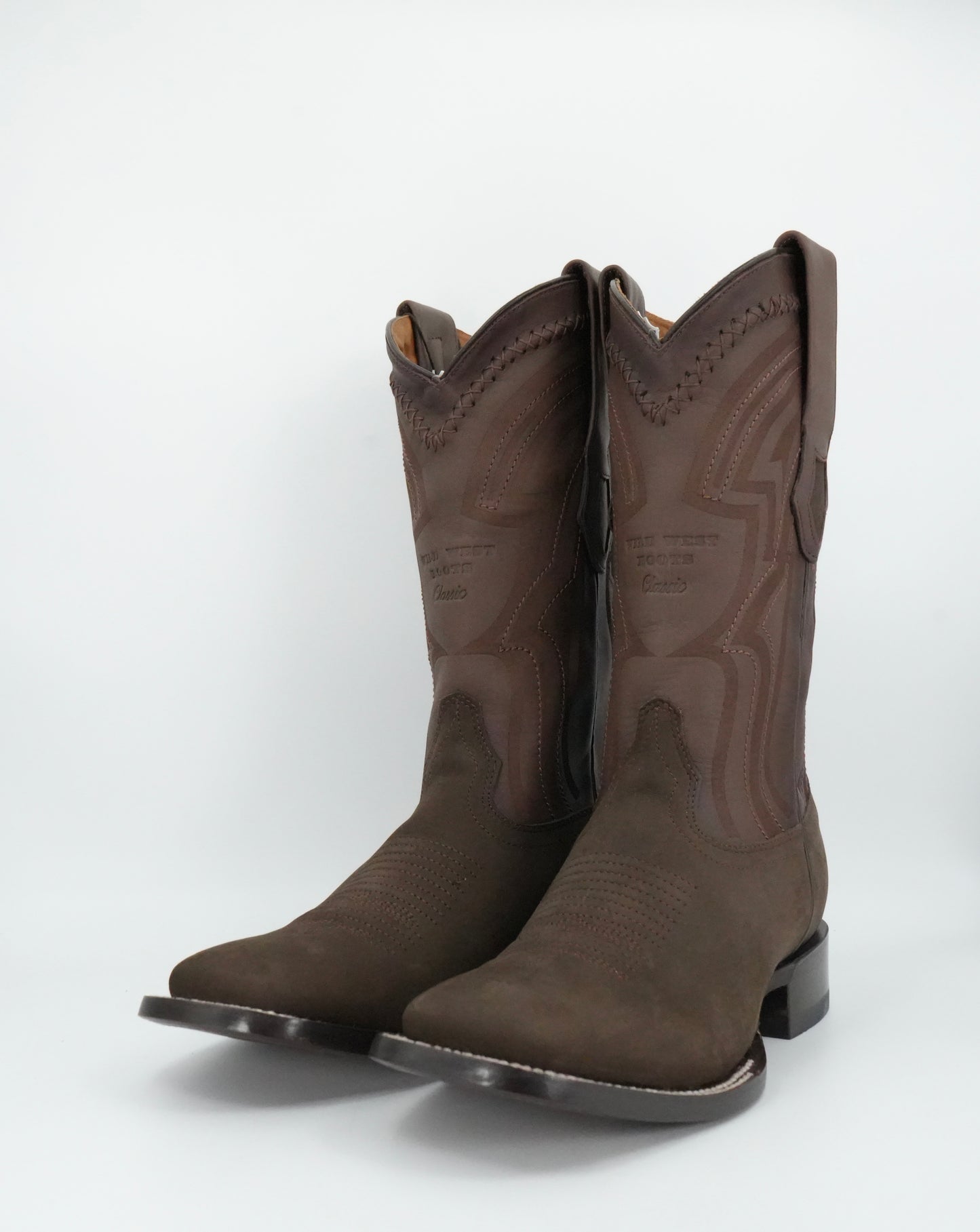 Wild West Men's Laser Nobuck Dark Tabacco Wide Square Toe Boot