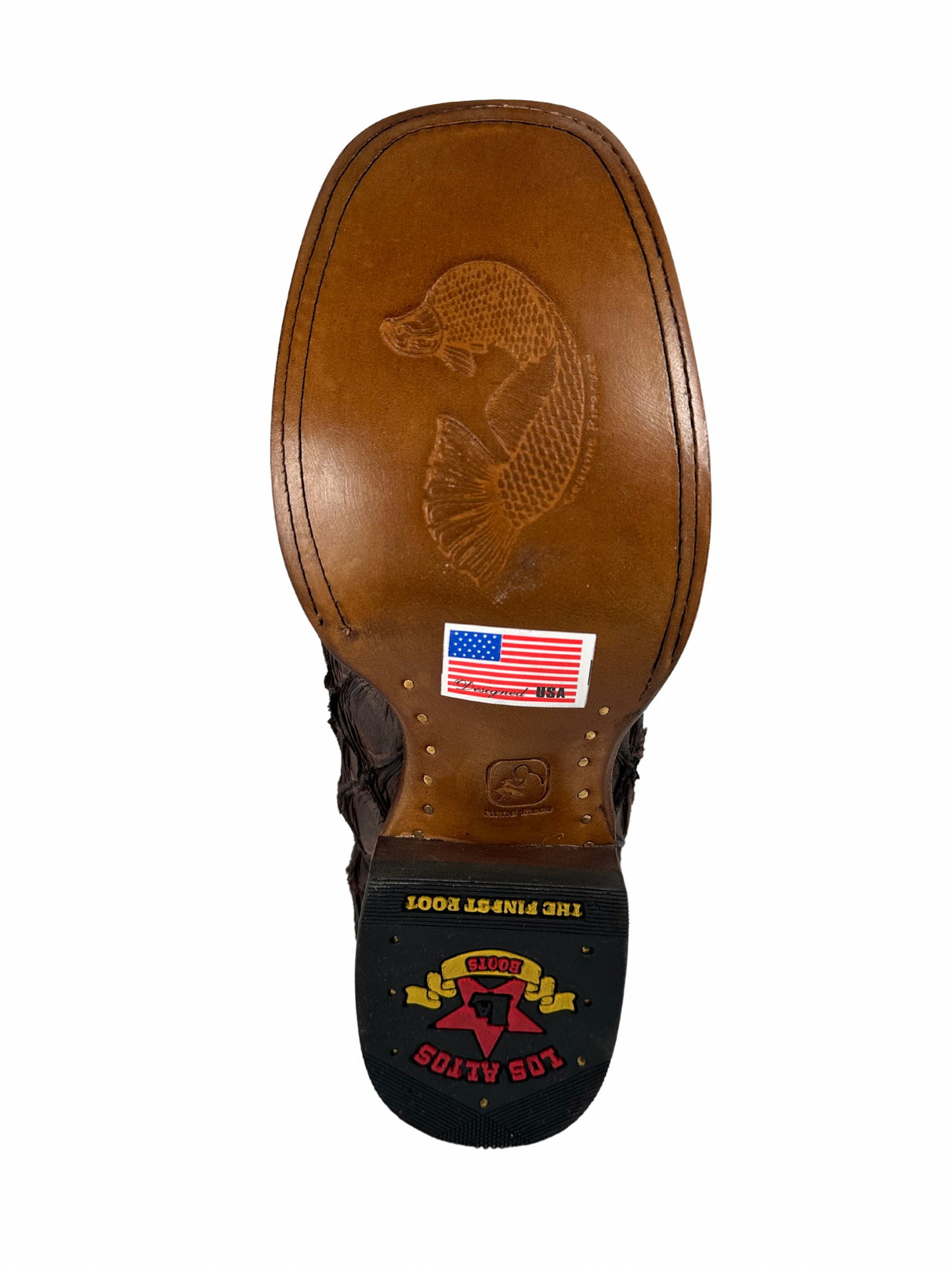 Los Altos Men's Tabacco Genuine Pirarucu Wide Square Toe Boot