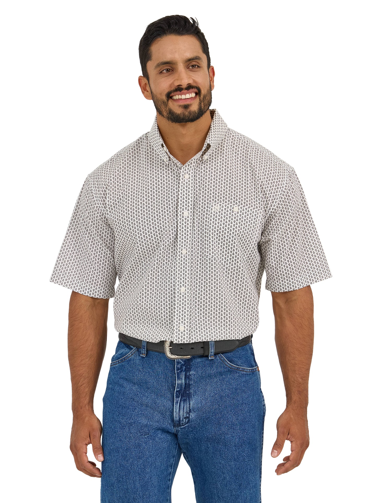 Wrangler Men's Short Sleeve Button Down White Print Shirt