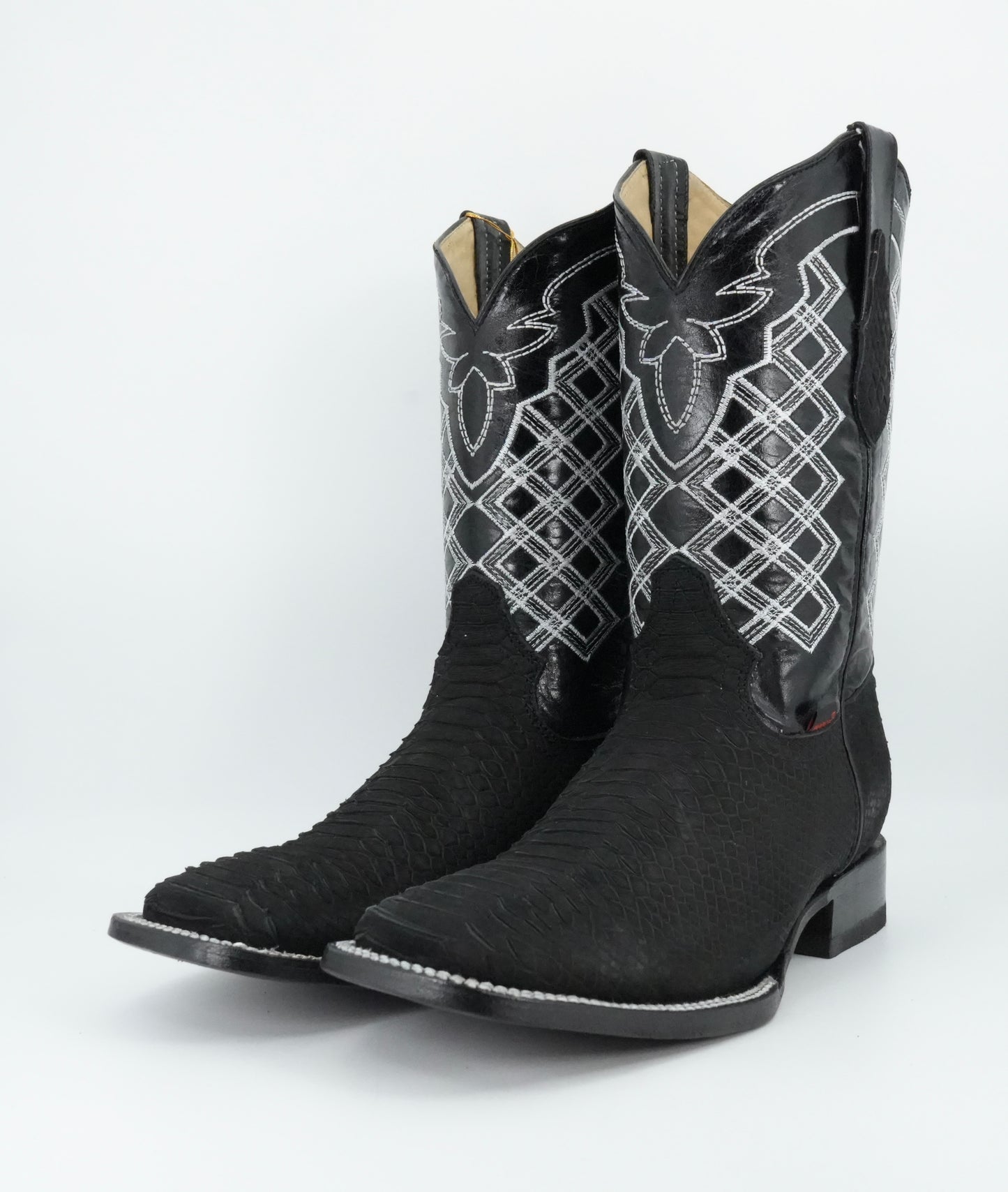 Hooch Men's Nobuck Black Python Print Square Toe Boot