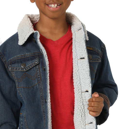 Boy's Wrangler Western Sherpa Lined Rustic Blue Denim Jacket