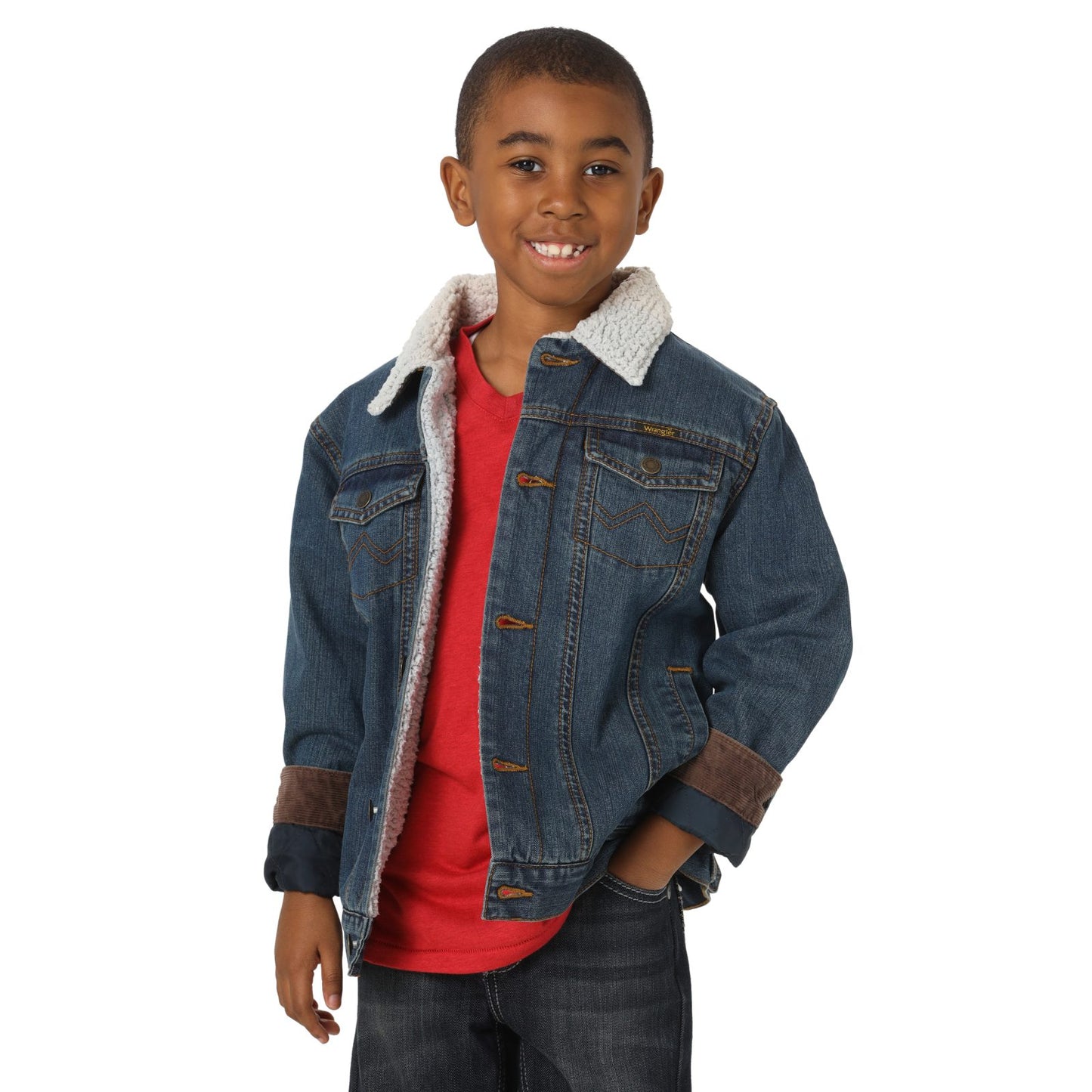 Boy's Wrangler Western Sherpa Lined Rustic Blue Denim Jacket