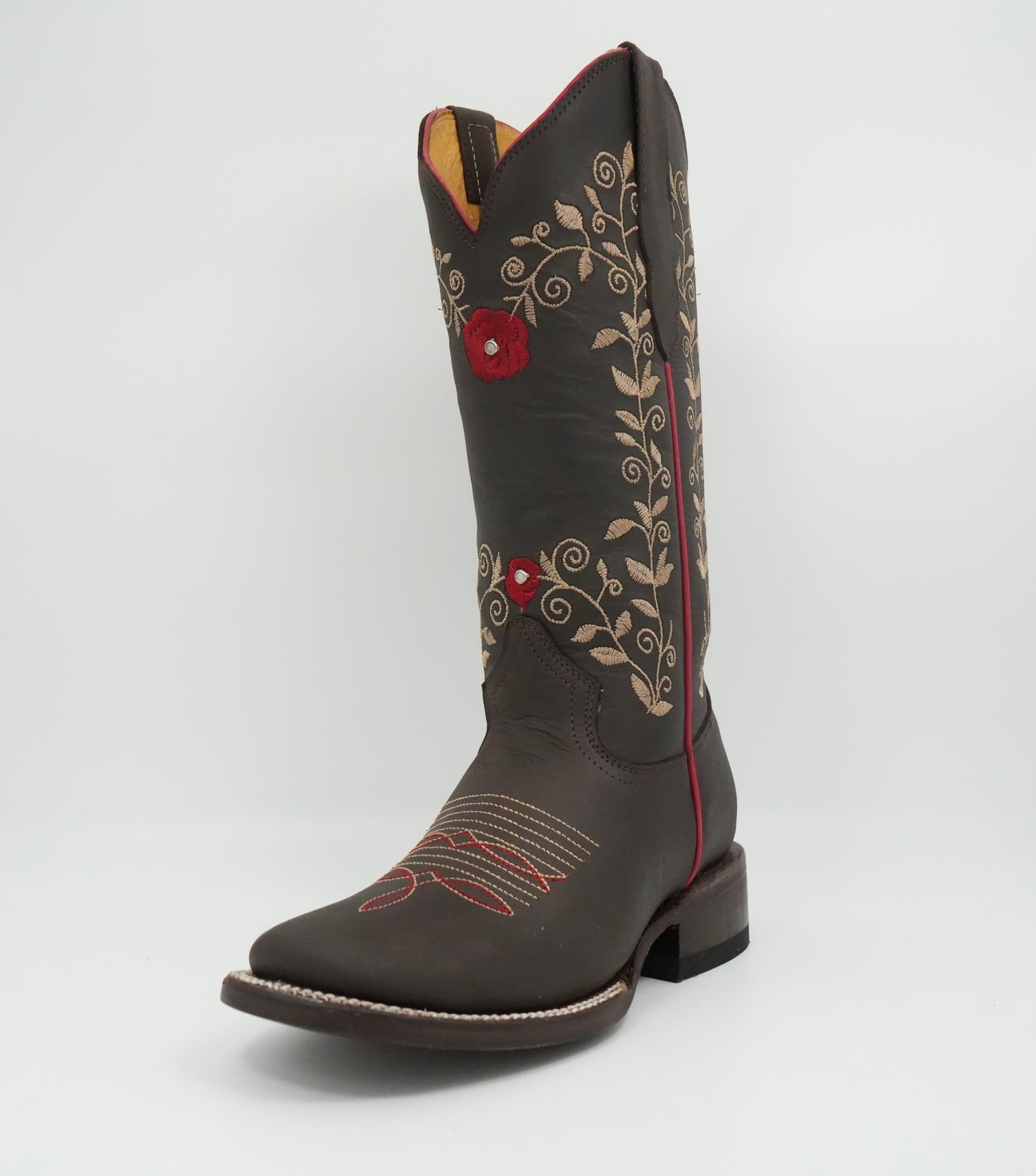 Quincy Women's Embroidered Grasso Chocolate Square Toe Boot