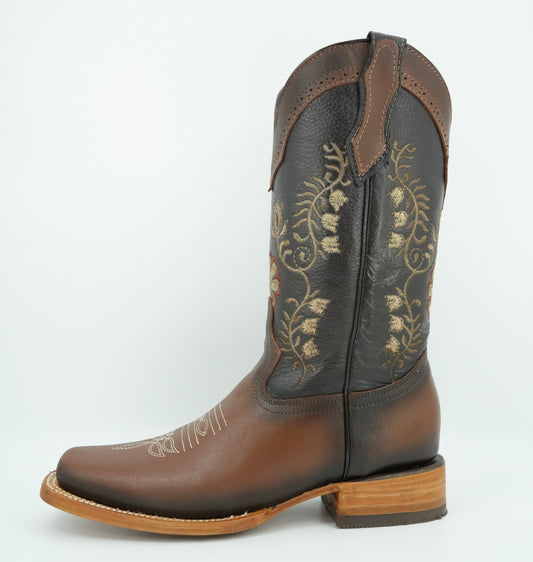 La Sierra Women's Honey Embroidered Floral Square Toe Boot