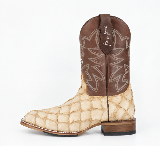 Justin Men's Genuine Pirarucu Wide Square Toe Boot - Rustic Tan