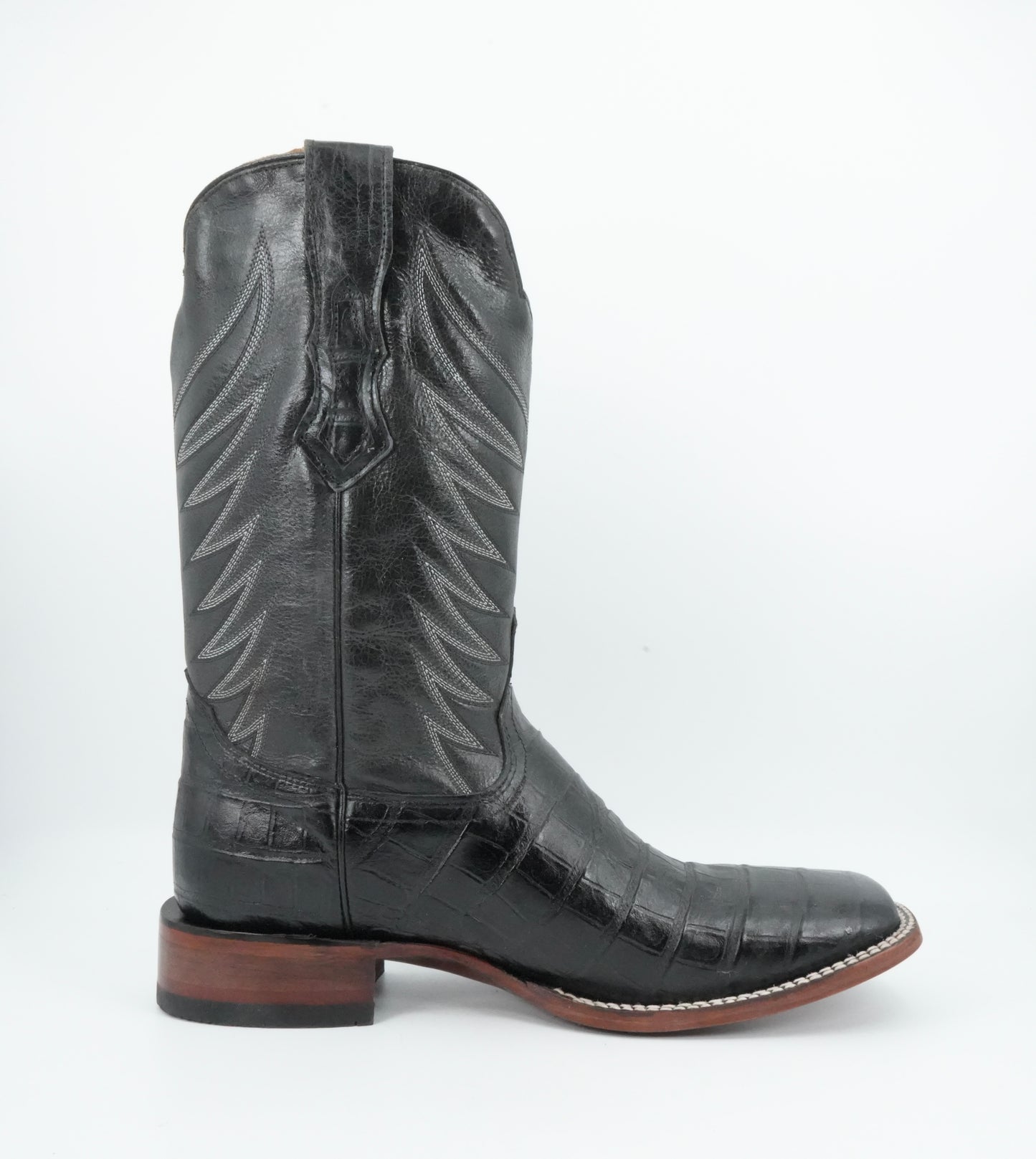 Quincy Men's Alligator Belly Print Black Wide Square Toe Boot